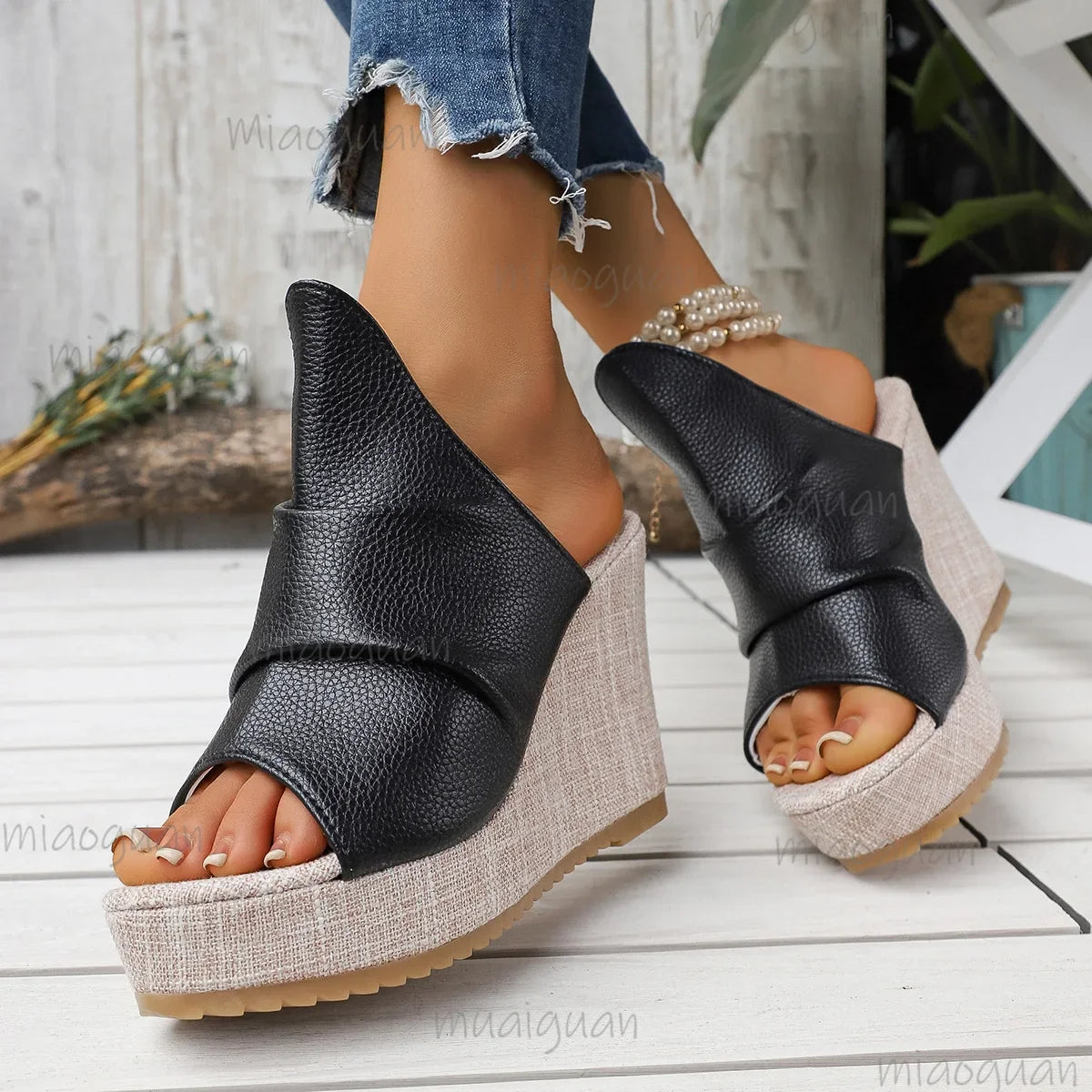 Women's 10cm Wedge Sandals – Roman Open Toe Platform Slides