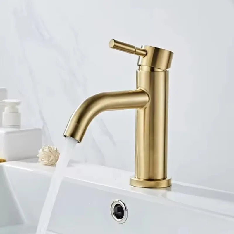 Brushed Gold Solid Brass Single Handle Bathroom Basin Faucet