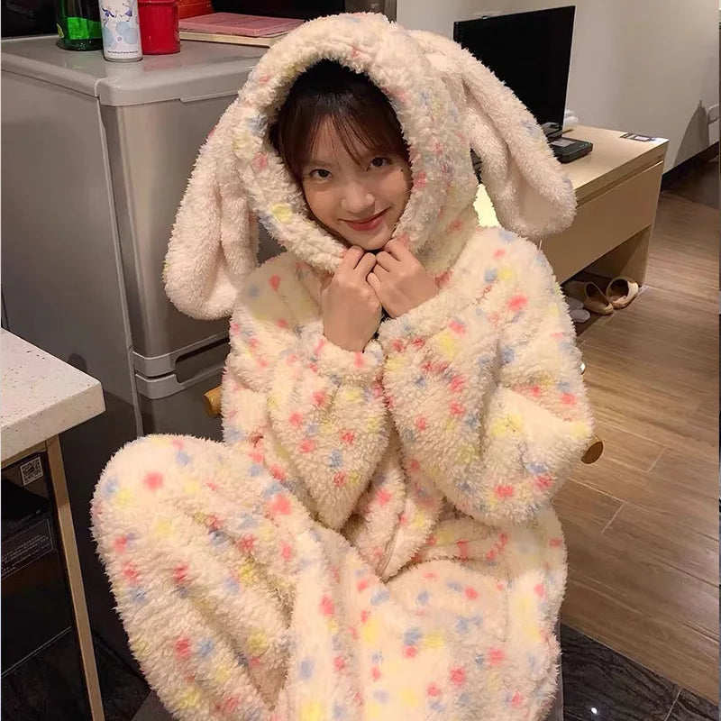 Women's Hooded Fleece Onesie Pajamas | Cartoon Print Sleepwear