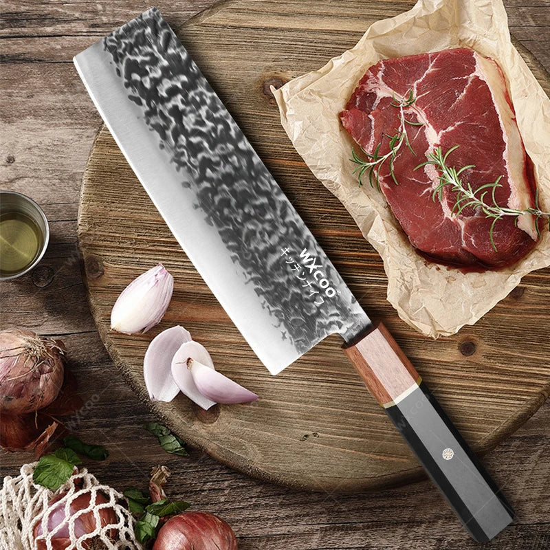 Forged Stainless Steel Cleaver – Full Tang Wooden Handle Chef Knife
