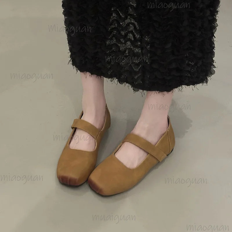 Women's Retro Square Toe Mary Jane Ballet Flats Slip-On
