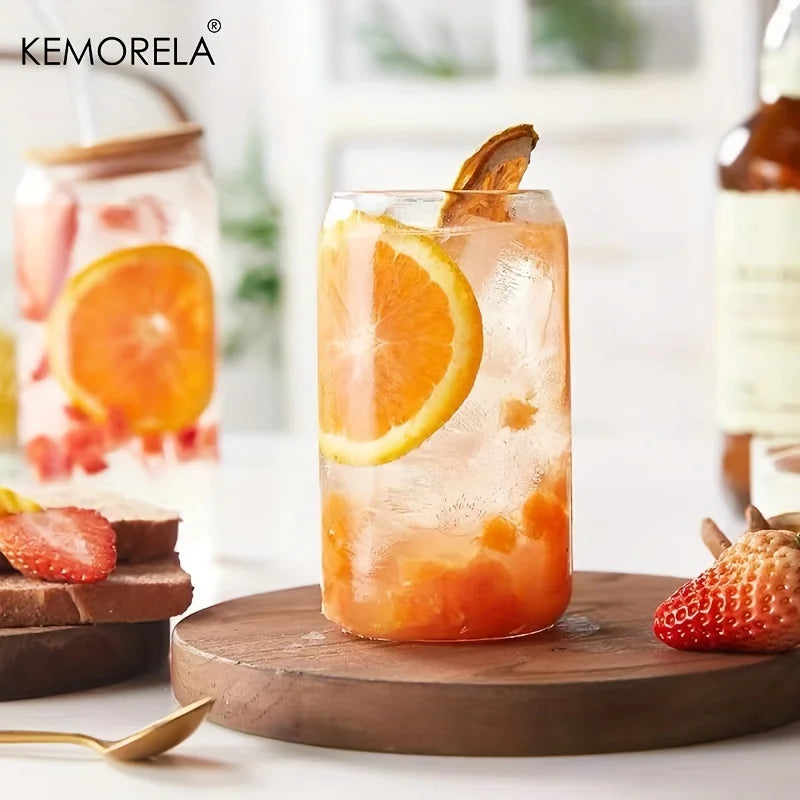 KEMORELA Glass Bubble Tea Cups with Lid & Straw – 1 or 4 Pack
