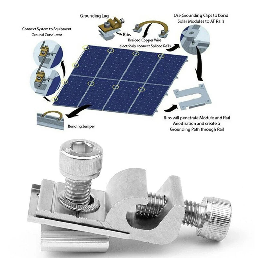 Solar Panel Mounting Bracket Fixing Clips Ground Lugs Fasteners