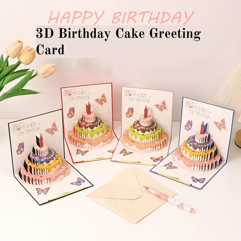 3D Pop-Up Birthday Card – Butterfly Cake Foldable Greeting Card