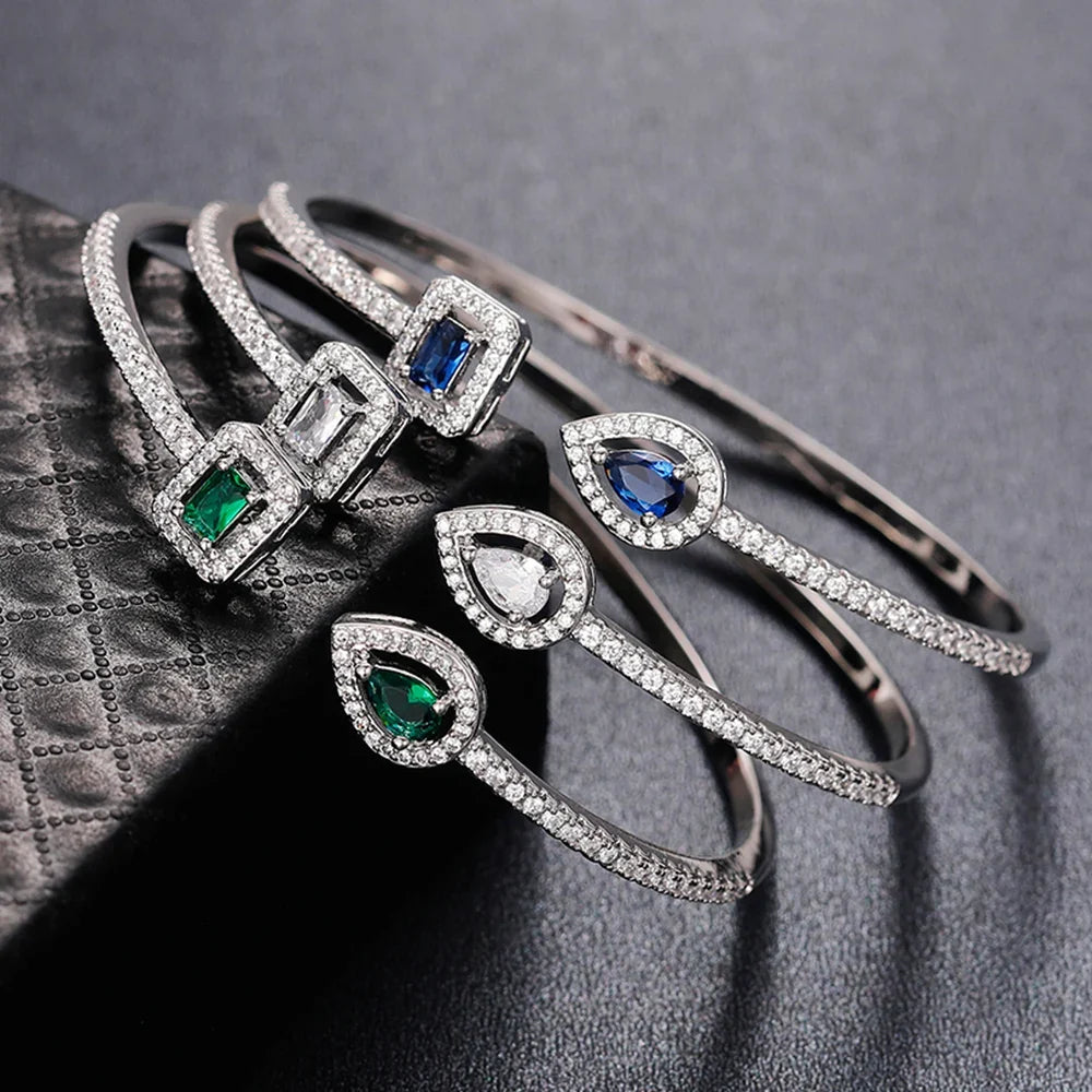 Huitan Cubic Zirconia Cuff Bracelet Bangle for Women