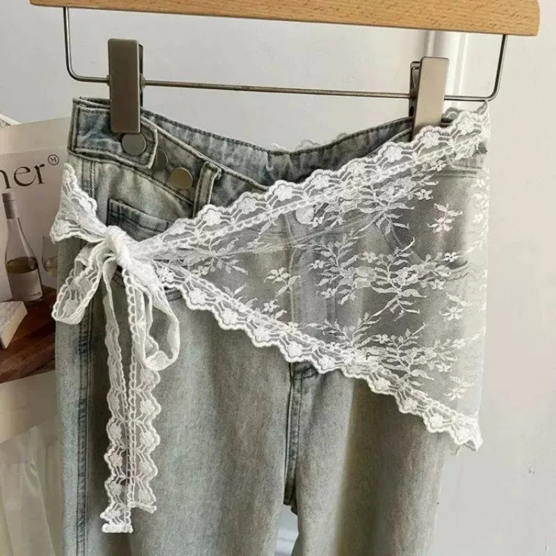 Korean Lace Trim Triangle Mini Skirt – Knit Layered Half Skirt