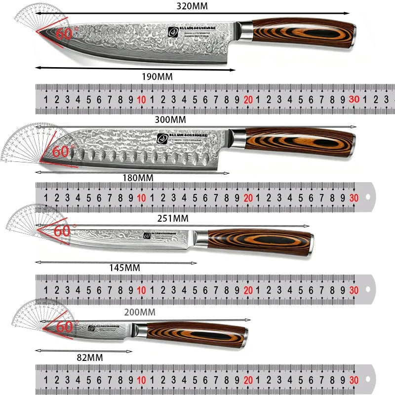 4-Pc 67-Layer Damascus Chef Knife Set – Santoku & Utility