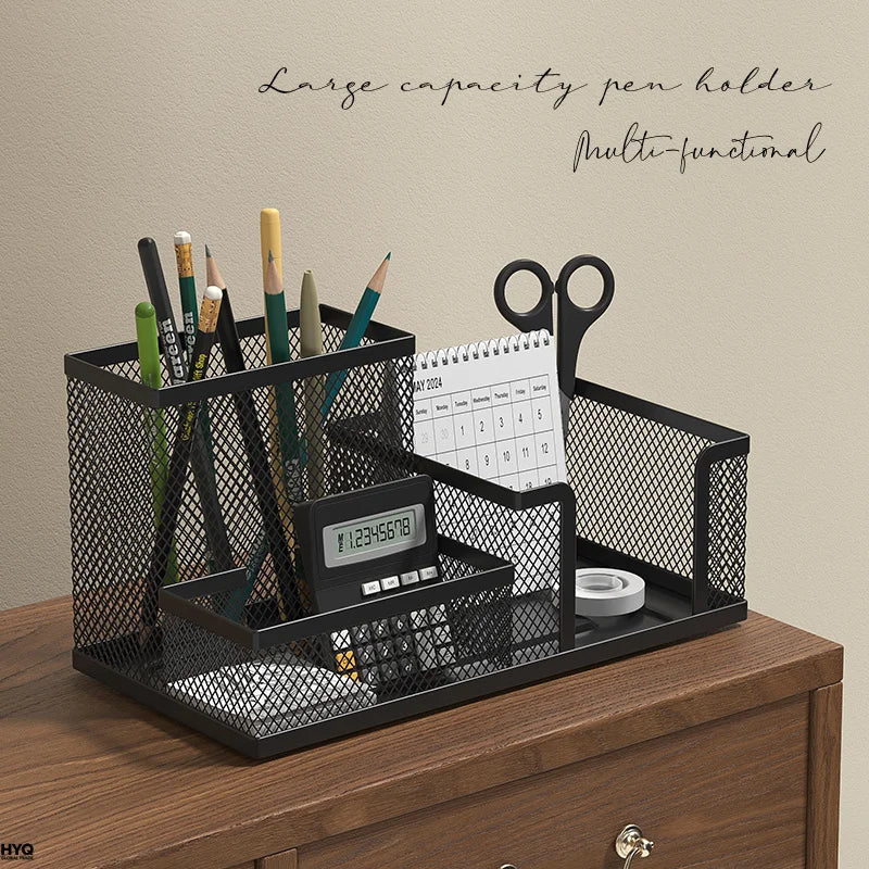 Organizador De Escritorio Malla 3 Compartimentos Con Porta L Pices Y