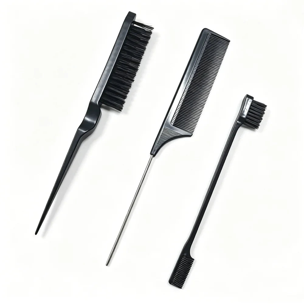 3-Piece Hairdressing Brush Kit – Teasing, Edge & Braiding Combs