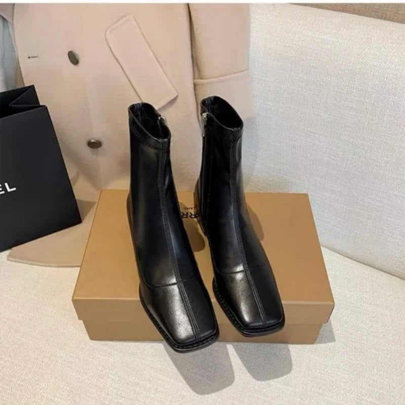 Women's Square Toe Chelsea Ankle Boots – Side Zip Leather