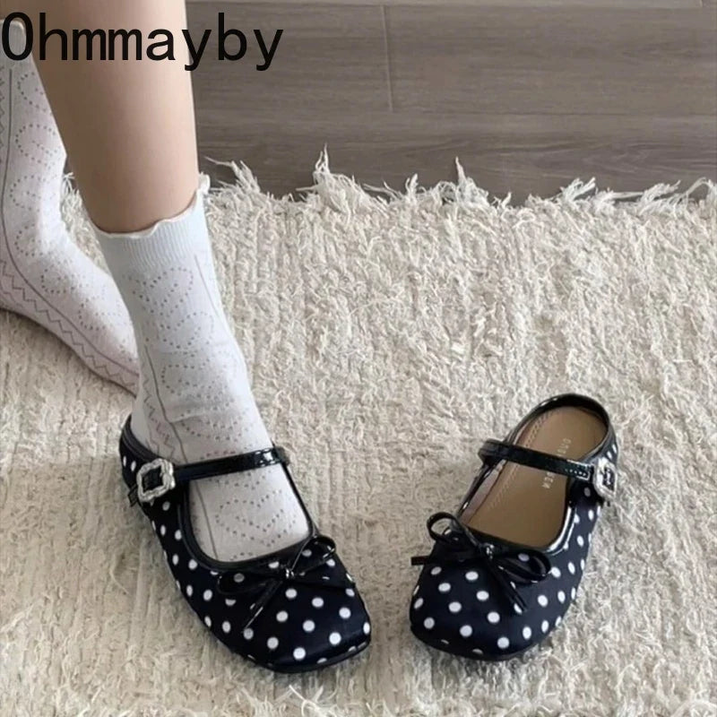 Polka Dot Women's Square Toe Mule Flats | Slip-On Slides