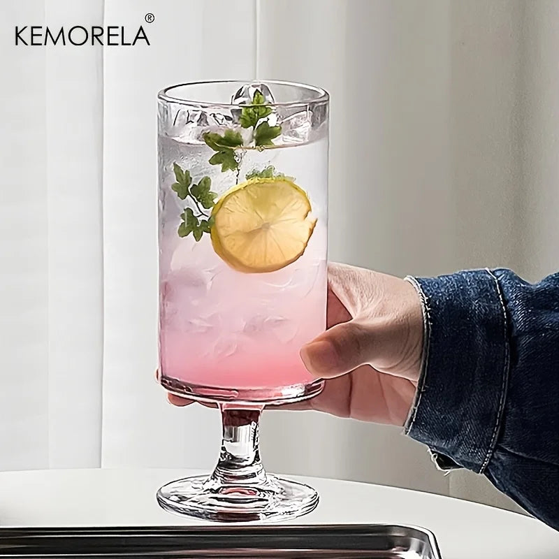 KEMORELA High-Foot Striped Glass Cup – Coffee, Wine & Juice