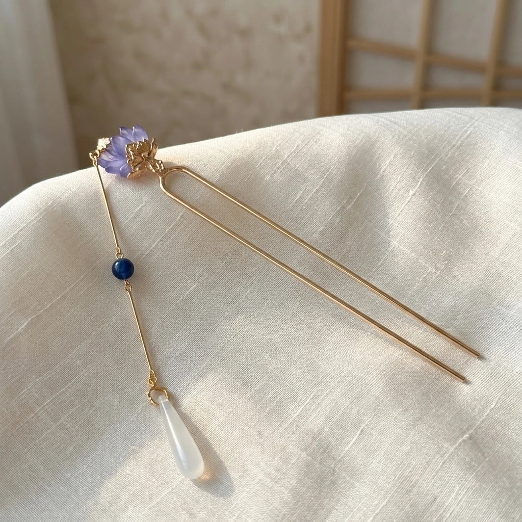 Purple Lotus Tassel Hairpin | Hanfu Cheongsam Hair Accessory