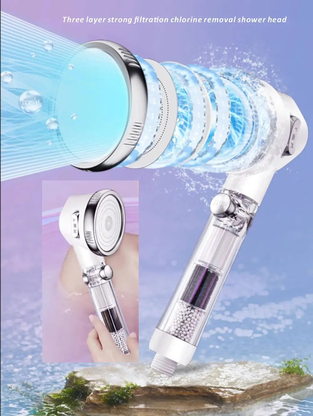 3-Mode Filtered Shower Head | Chlorine Removal & Water Saving