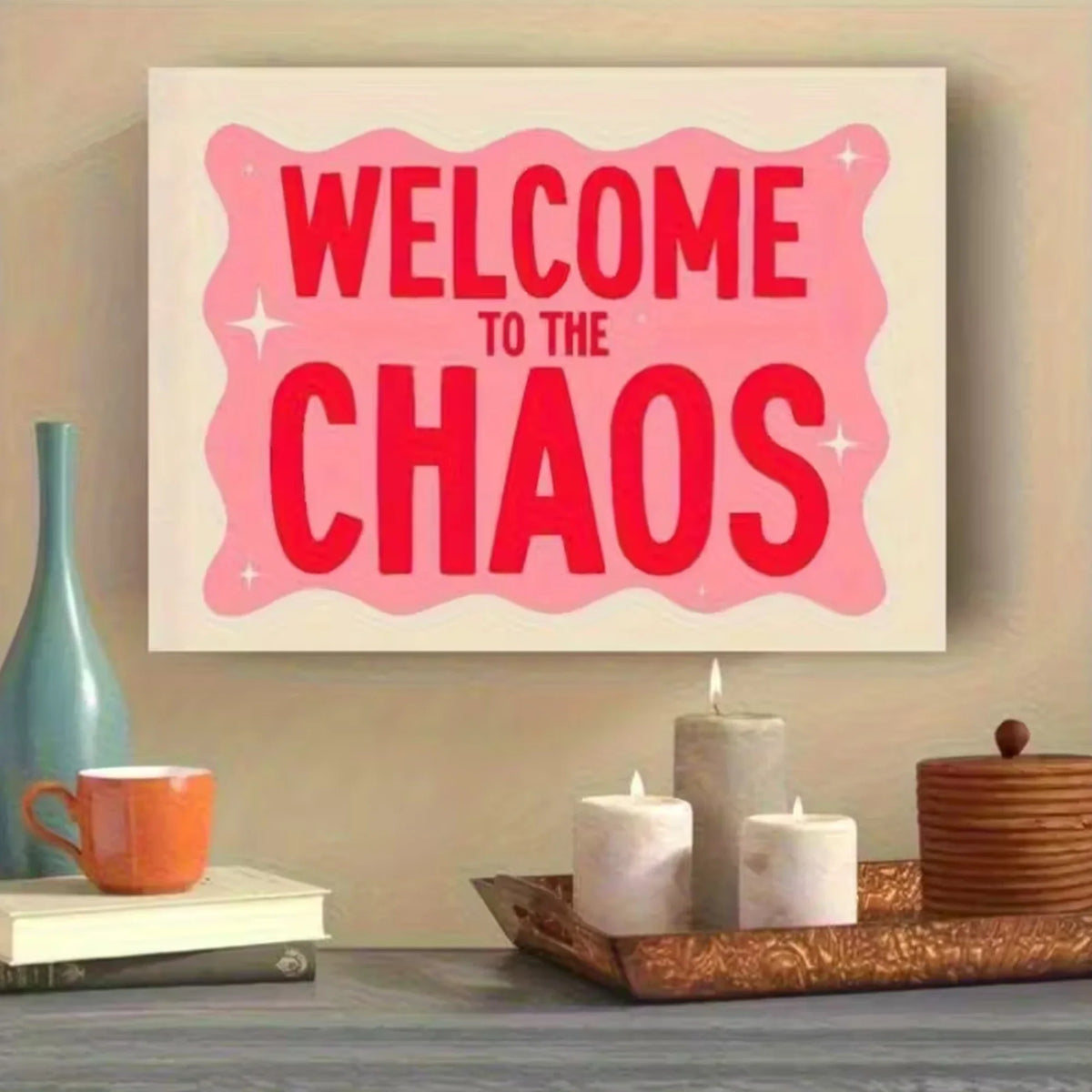 "Welcome To The Chaos" Pink Canvas Wall Art Print