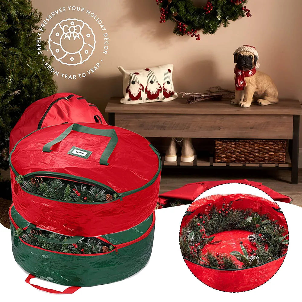Round Christmas Wreath Storage Bag – Waterproof, Large Capacity