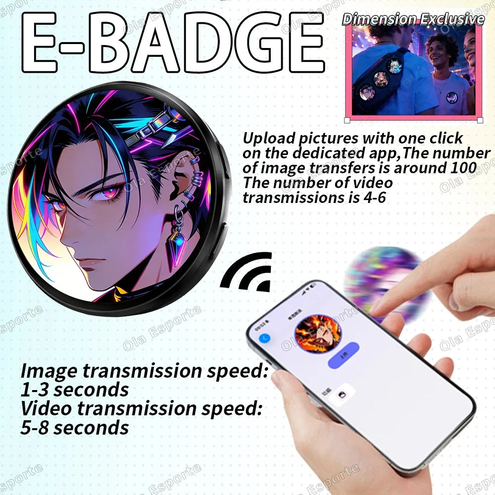 Anime E-Badge 1.5" Touch Screen LED Display Pin | Cyber Gift