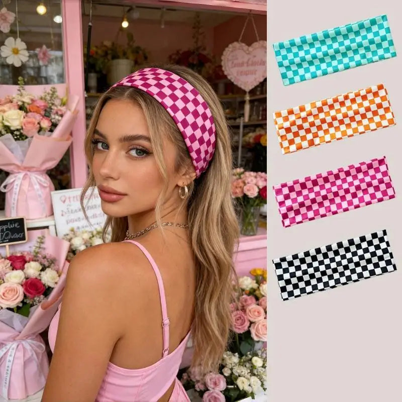 Checkerboard Elastic Headband | Sports & Yoga Hairband for Women