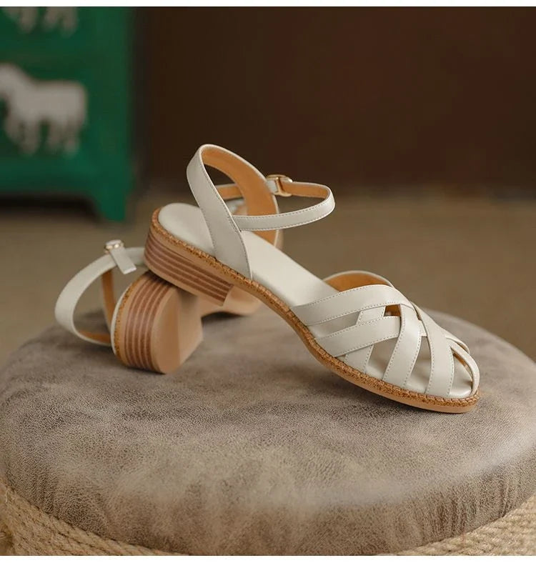 Women's Woven Flat Sandals – Boho Roman Buckle Strap Summer