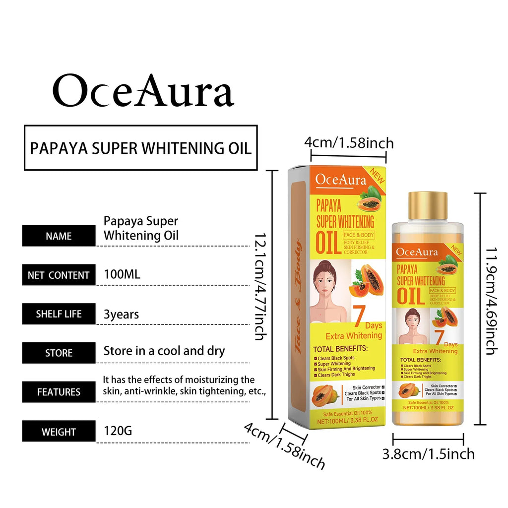 OCEAURA Papaya Whitening Body & Face Oil – 3.38 oz Moisturizer