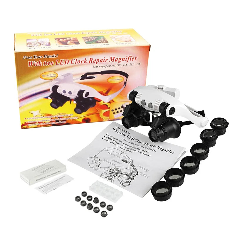 LED Magnifier Loupe Glasses 10X 15X 20X 25X – Jewelry Watch Repair