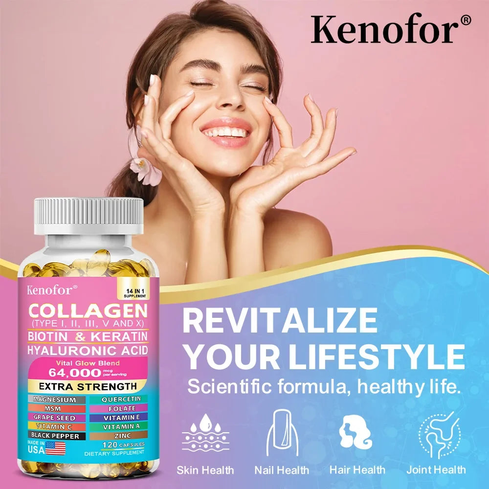 14-in-1 Collagen Capsules | Biotin, Keratin & Hyaluronic Acid