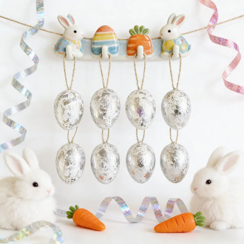24-Piece Easter Foil Egg Hanging Pendants – Gold & Silver