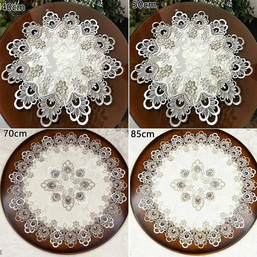 Round Tablecloth Lace Floral Table Cover Dustproof Home Festival