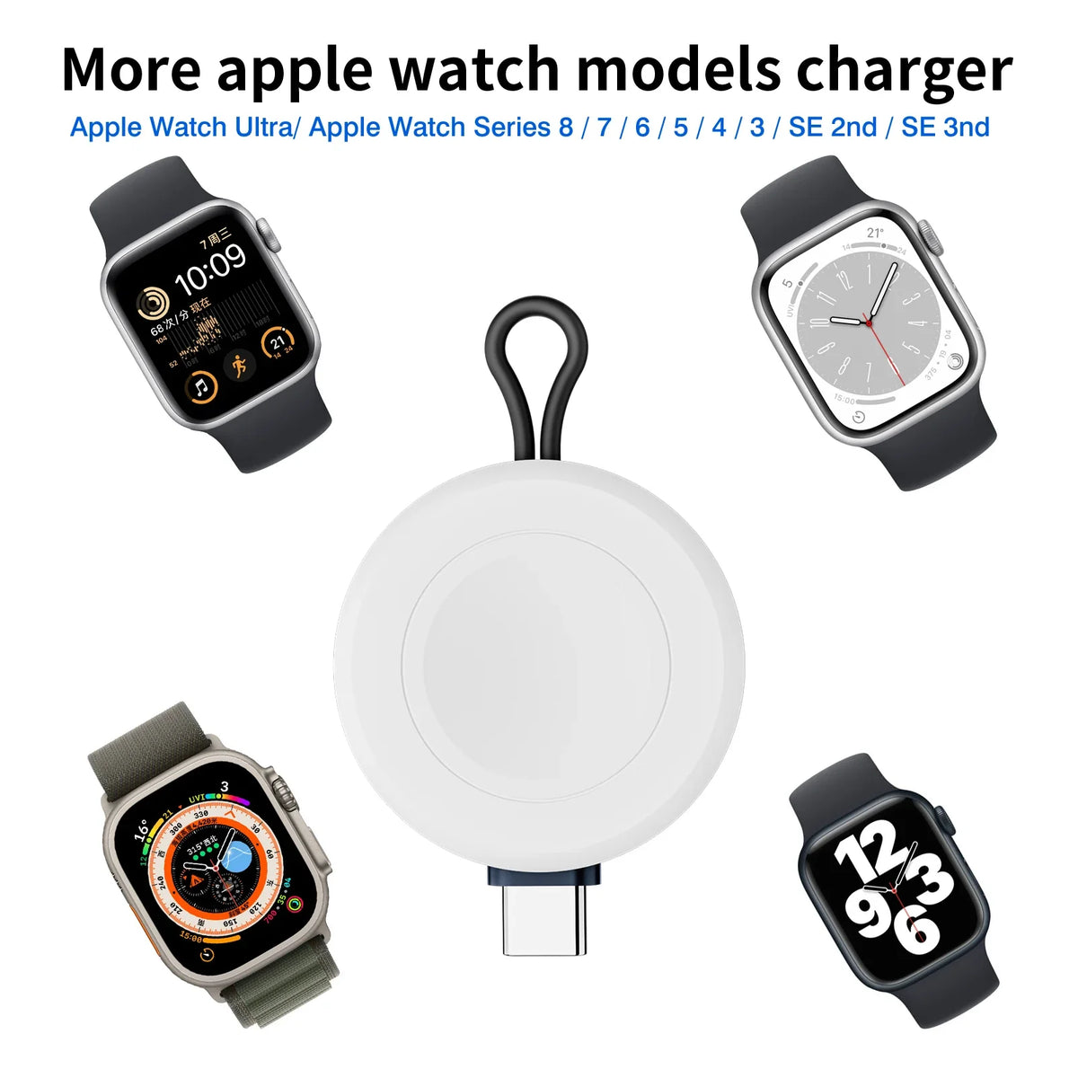 USB-C Magnetic Apple Watch Charger – Travel, Series 1–8, Ultra, SE