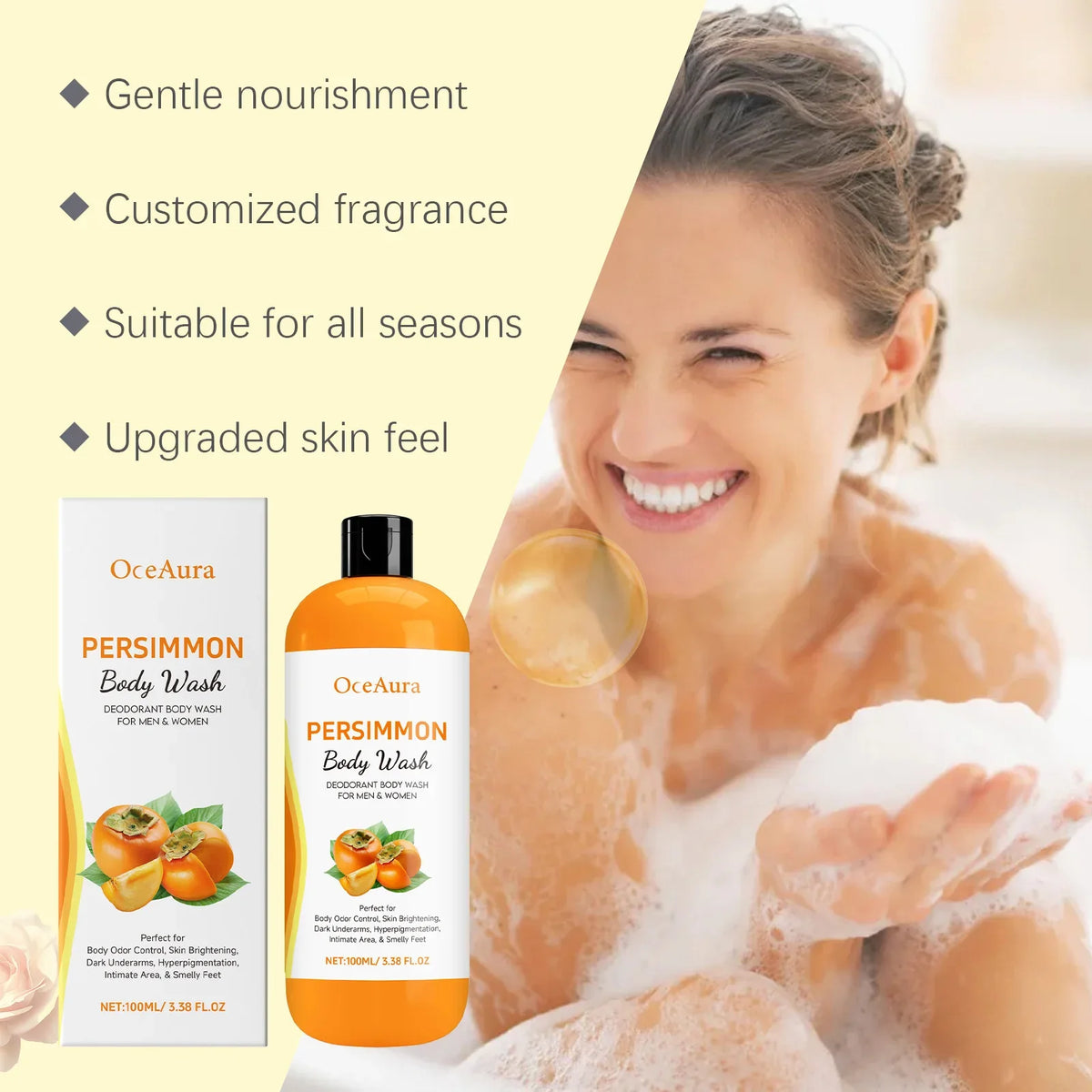 OceAura Persimmon Fresh Shower Gel | Deep Clean Body Wash 100ml