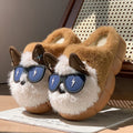 Cute Dog Head Fluffy Slippers – Women's Winter Indoor Slides