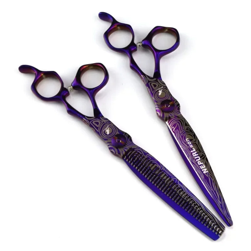7-Inch Purple Damascus Hair Thinning Shears | Pro Barber Scissors