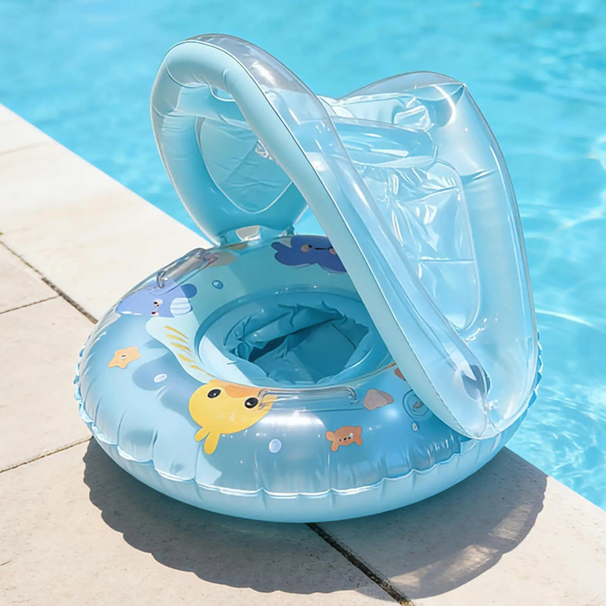Inflatable Whale Swim Ring Pool Float with Canopy for Kids