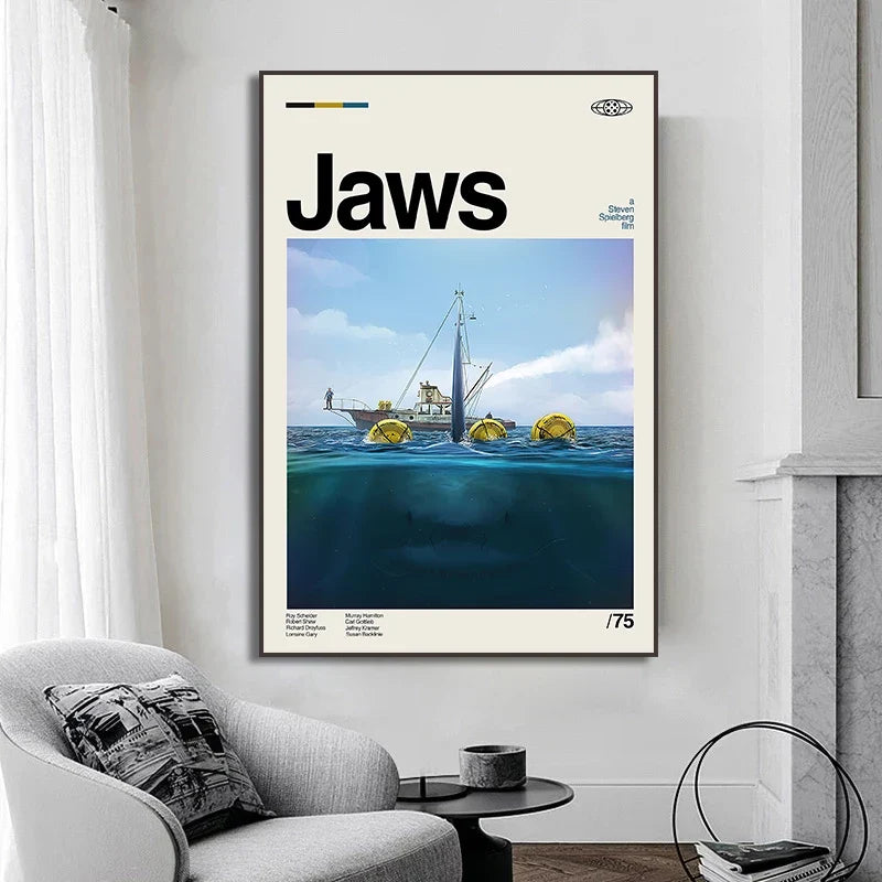 Jaws Shark Canvas Wall Art Poster – Classic Movie Home Decor
