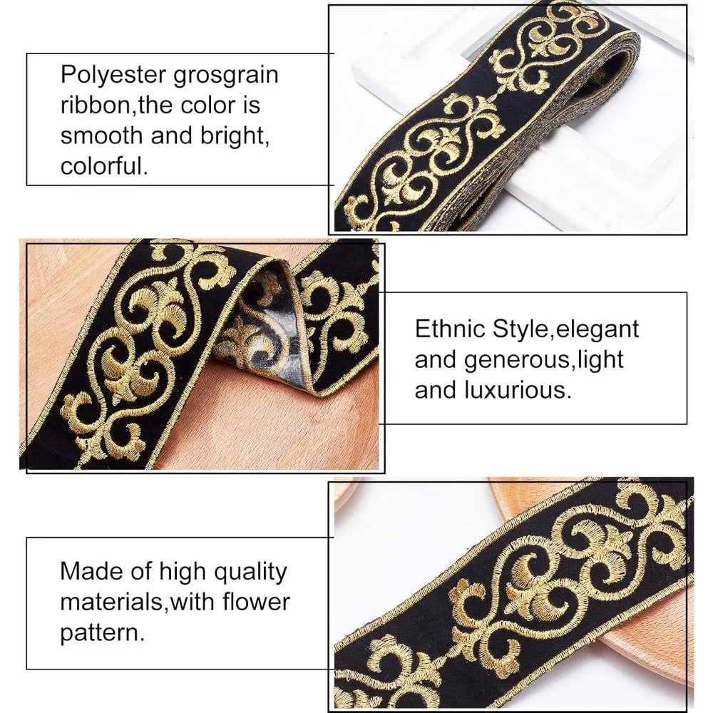 Ethnic Floral Jacquard Grosgrain Ribbon Goldenrod 46mm 3.8m
