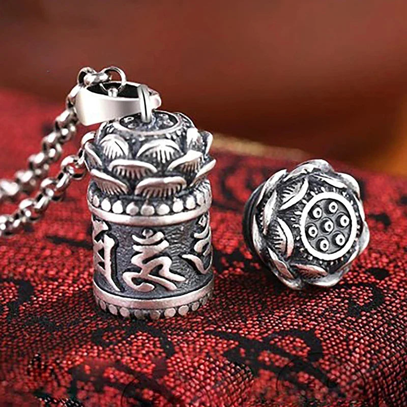 Vintage Lotus Copper Cylinder Keychain Pendant & Mini Container