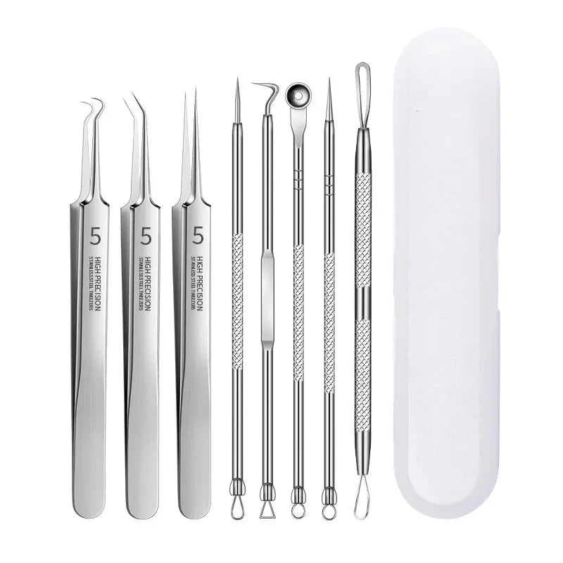 8-Piece Stainless Steel Blackhead & Blemish Extractor Tool Set