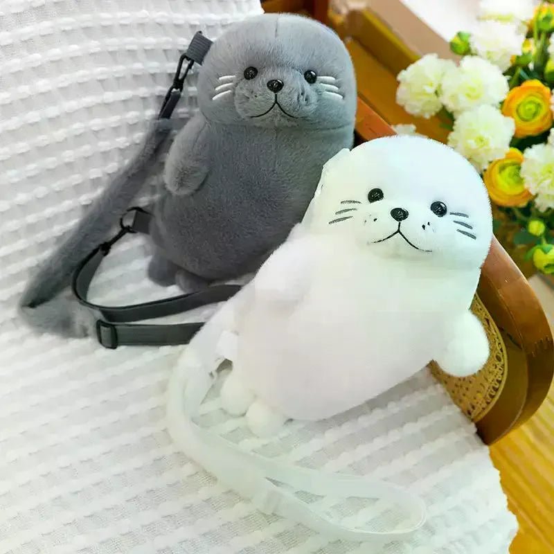 Cute Seal Plush Crossbody Bag – Soft Cartoon Shoulder Pouch