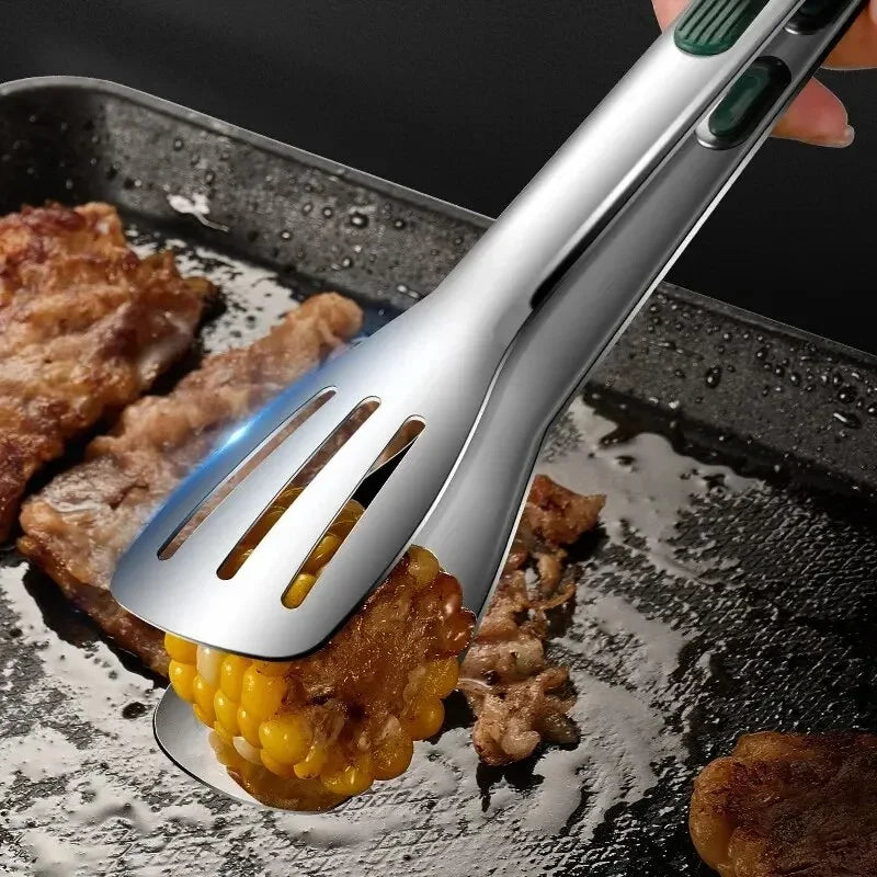 Stainless Steel Non-Slip Food Tongs | BBQ Grill Kitchen Clamp