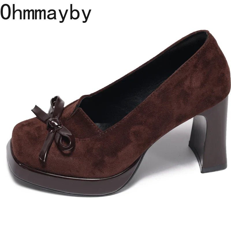 Women's Platform Mary Jane Pumps – Butterfly-Knot Slip-On