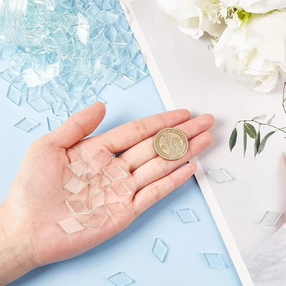 330 PCS Clear Diamond Glass Mosaic Tiles – Crystal Rhombus Craft