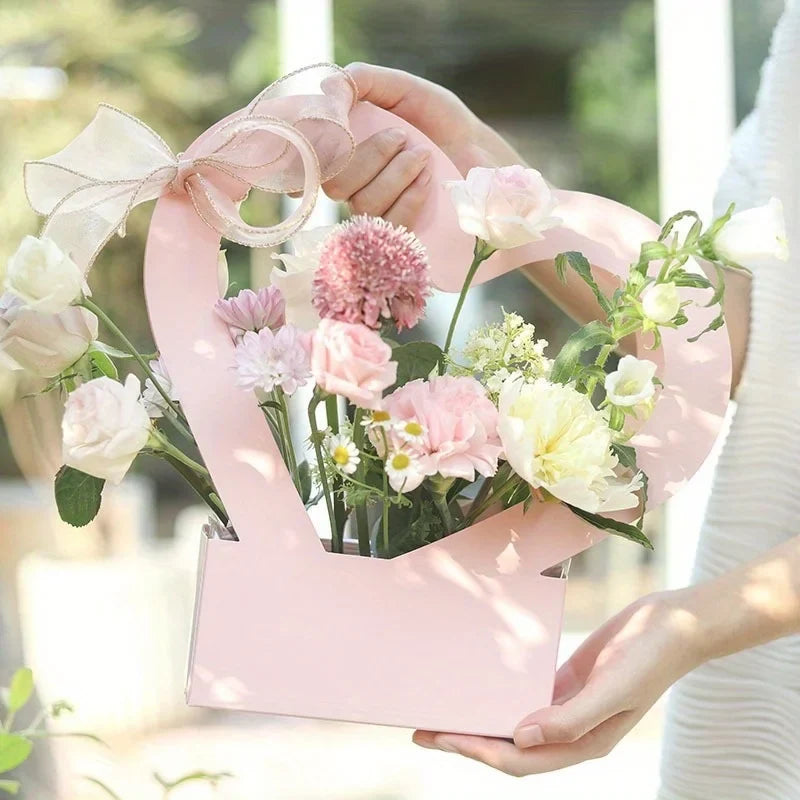 10-Pack Heart-Shaped Flower Tote Bags – Pink Florist Gift Carrier