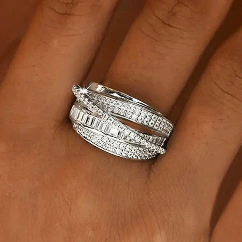 Huitan Iced Out CZ Cross Wedding Ring for Women | Luxury Band