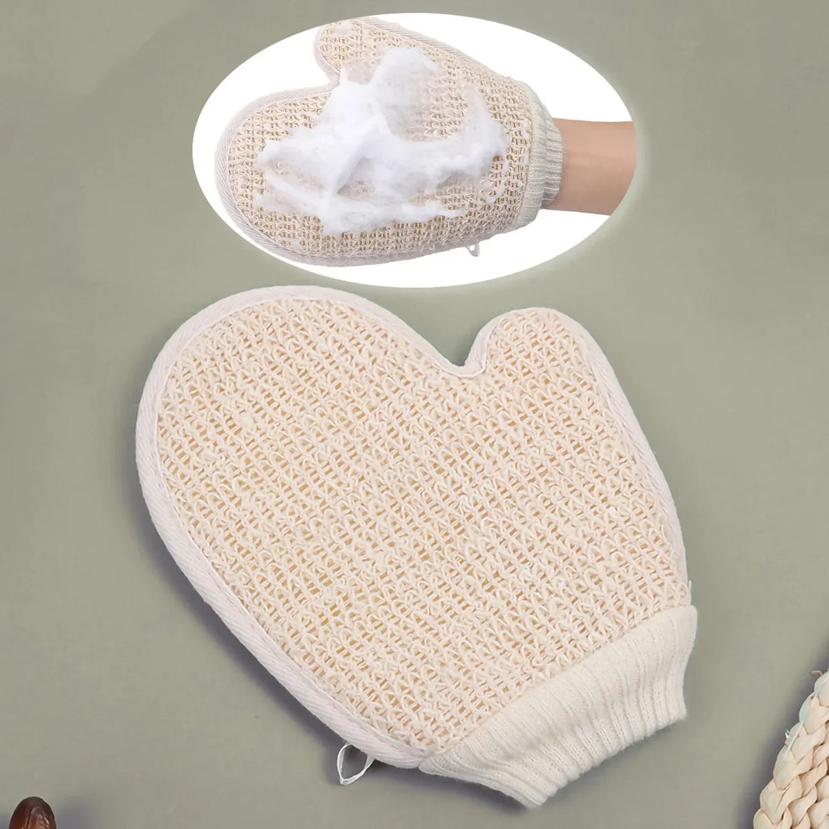 2-in-1 Cotton Linen Exfoliating Scrub Glove | Home Spa