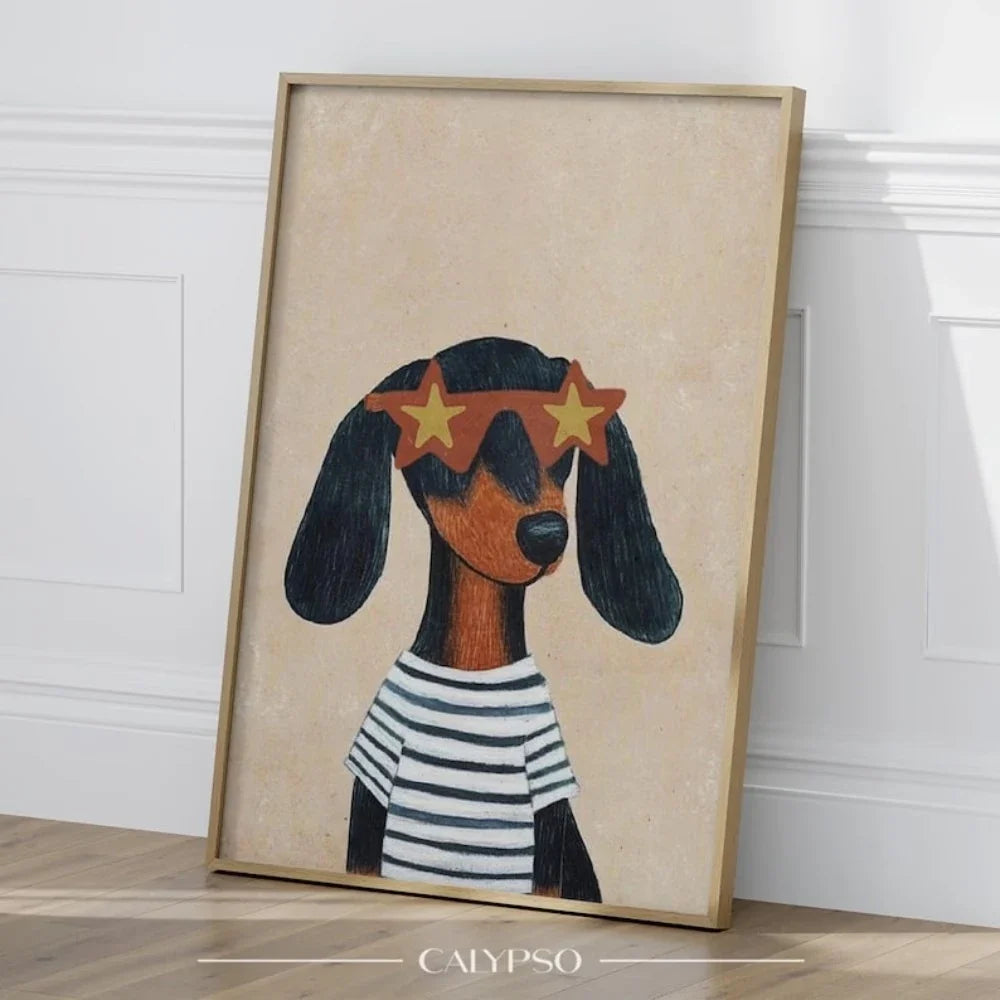 Funny Dachshund Glasses 3-Piece Canvas Wall Art Print Set