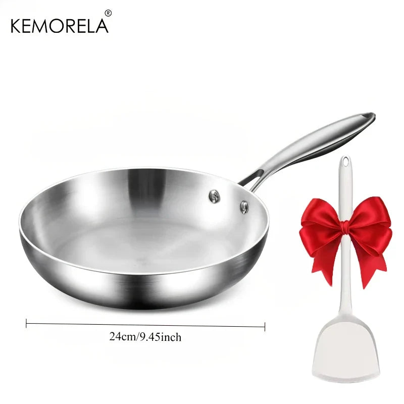 KEMORELA 316 Stainless Steel Frying Pan & Silicone Spatula