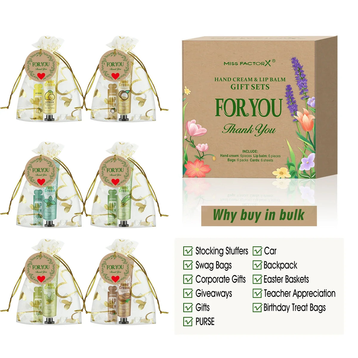 Wedding Guest Gift Set – Hand Cream, Lip Balm & Card | 6 Sets