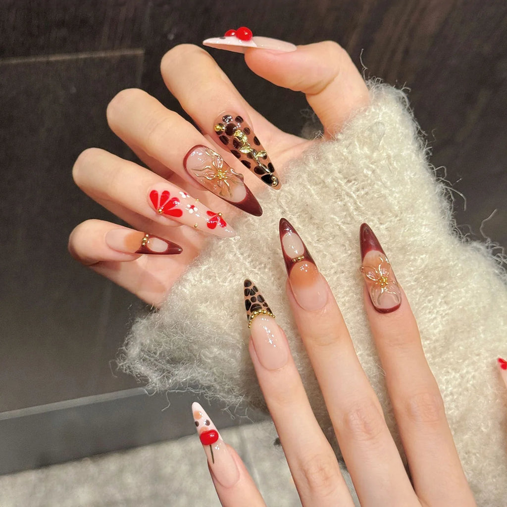 Long Pointed Press On Nails | Gradient Tortoiseshell French Tips