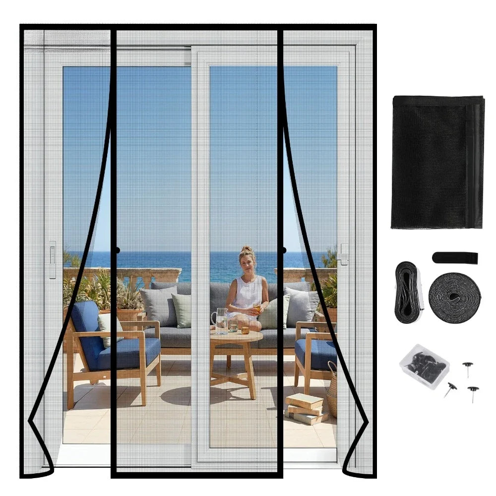 Double Door Magnetic Screen Door | Self-Closing Fiberglass Mesh