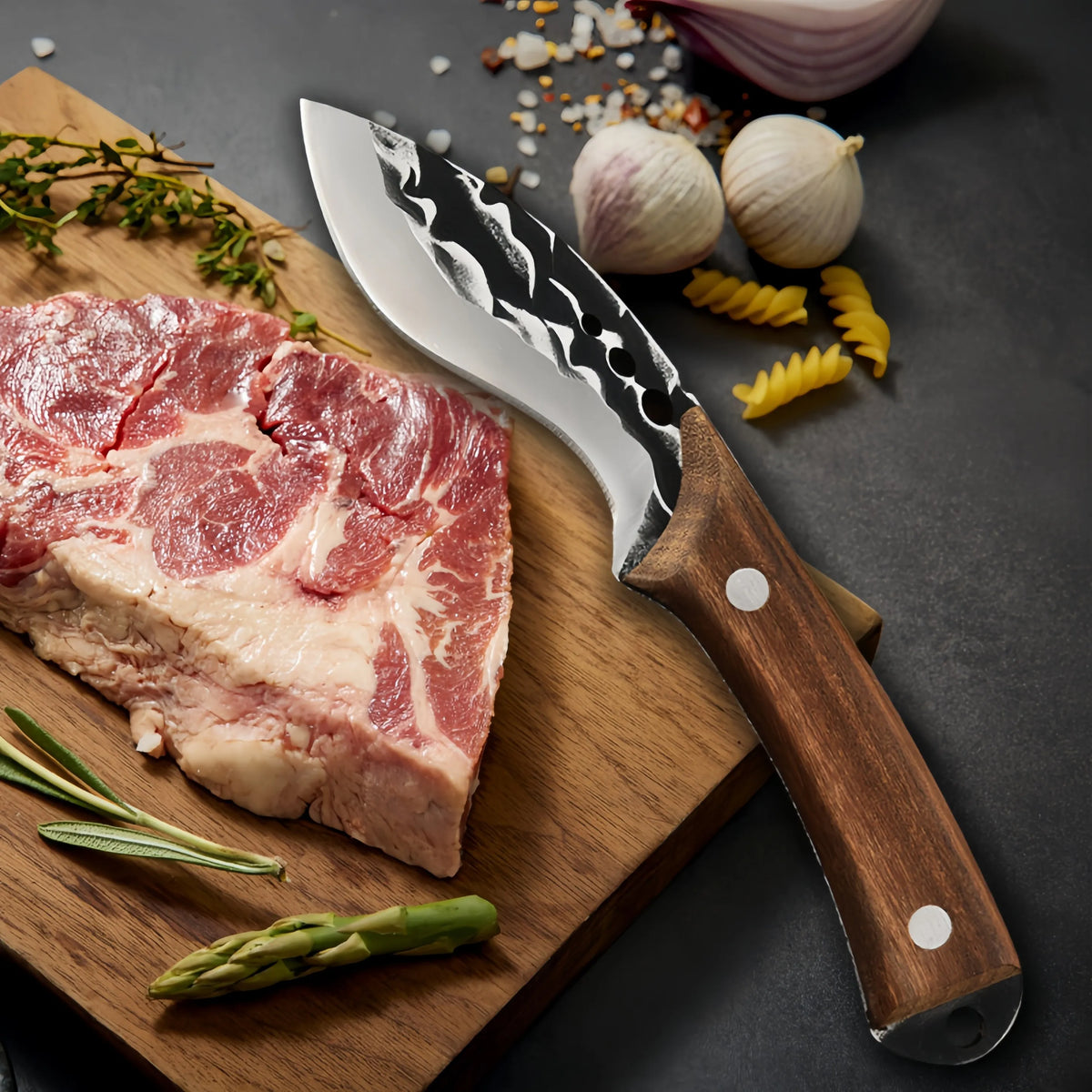 Forged Meat Cleaver & Boning Knife – Full Tang Sandalwood